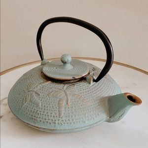 Aqua and Gold Butterfly Japanese Cast Iron Tea Pot
